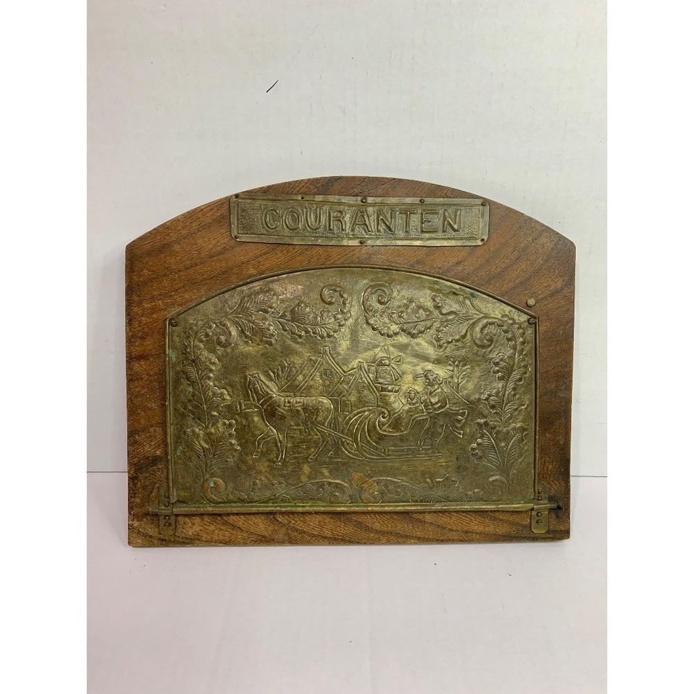 Courantenbak Vintage Letter Hanger Dutch Scene Wood and Brass